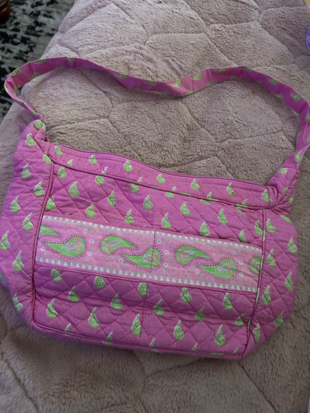 Pink Quilted Paisley Accent Crossbody Bag